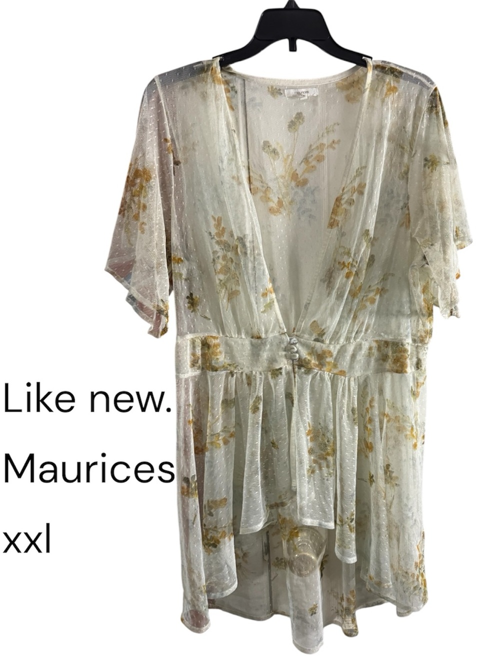Maurices Cream Floral Sheer Button-Front shirt with floral Accents